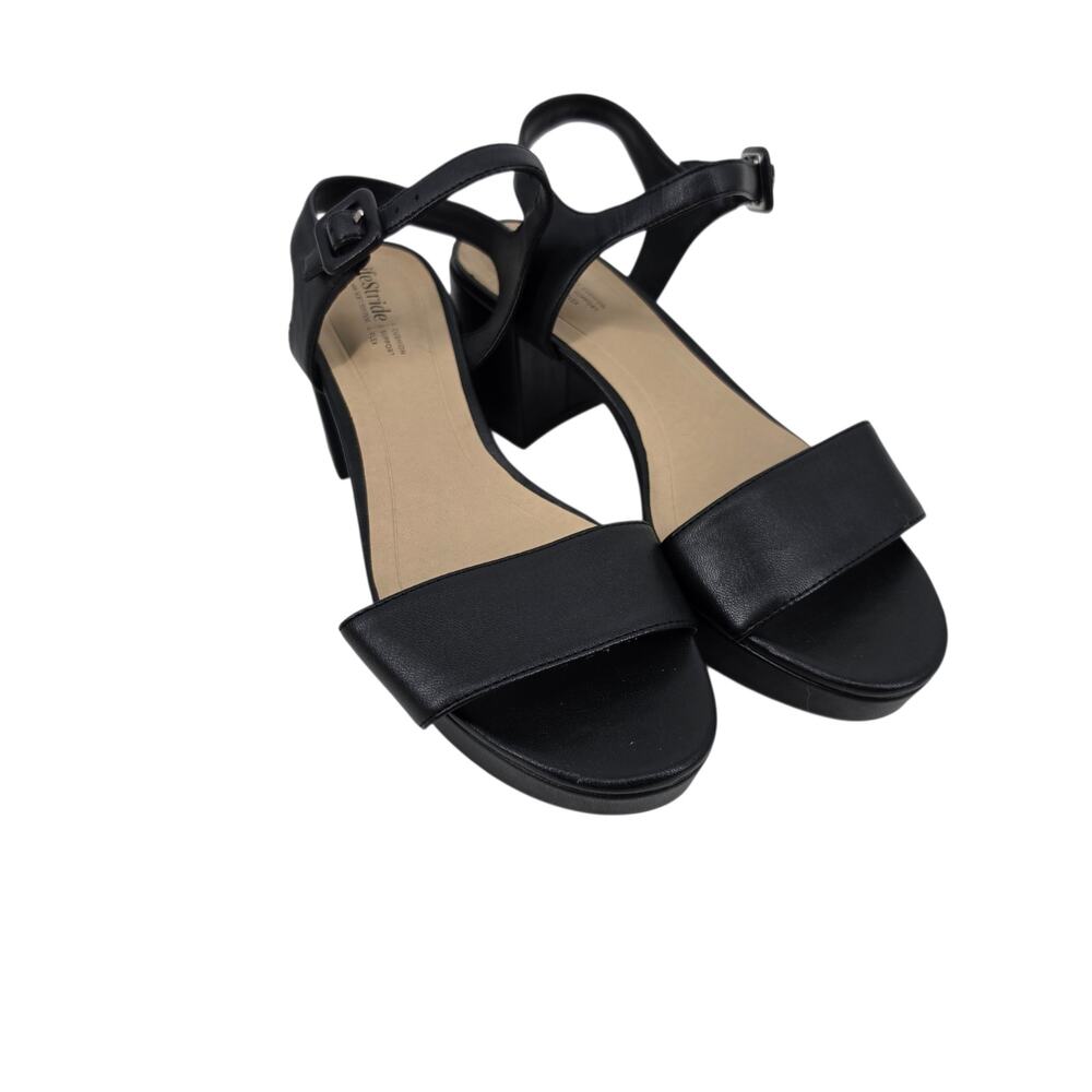 NWOT LifeStride Black Rhythmn Soft System Block Heel Platform Sandals Size 9